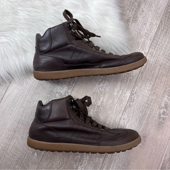 CAMPER High Top Lace Up Brown Leather Sneakers 40 - Picture 3 of 9